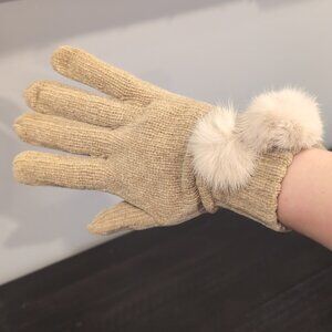 3/$20 LAURA Chenille Winter Gloves Faux Mink Fur Pom Poms Ribbed Acrylic Knit